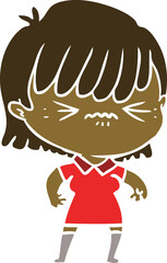 annoyed flat color style cartoon girl