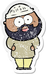 distressed sticker of a cartoon surprised bearded man