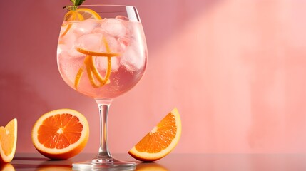 Classic gin and tonic cocktail with ice, grapefruit, and a sprig of rosemary in a sophisticated glass