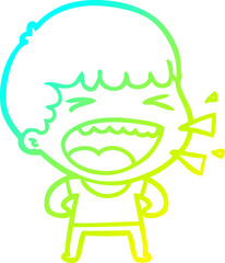 cold gradient line drawing of a cartoon laughing man