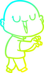cold gradient line drawing of a happy cartoon bald man