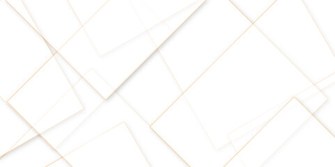 Abstract white background with square gold line shapes.	