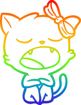 recommend clip art: rainbow gradient line drawing of a cartoon yawning cat