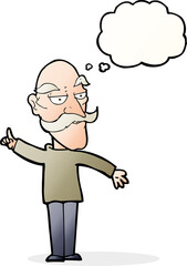 cartoon old man telling story with thought bubble
