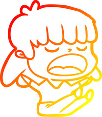 warm gradient line drawing of a cartoon woman talking loudly