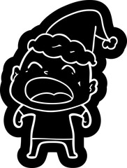 quirky cartoon icon of a shouting bald man wearing santa hat