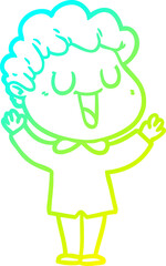 cold gradient line drawing of a laughing cartoon man