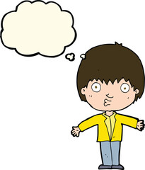 cartoon amazed boy with thought bubble