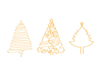 Continuous one-line drawing of Christmas tree Collection. Wavy Line Fir Trees. Design elements for New Year or Christmas templates.