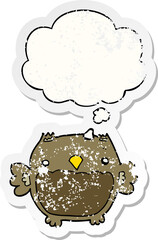 cartoon owl with thought bubble as a distressed worn sticker