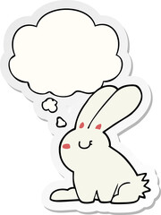 cartoon rabbit with thought bubble as a printed sticker