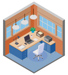 Isometric business office room interior