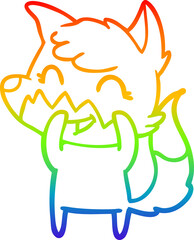 rainbow gradient line drawing of a happy cartoon fox