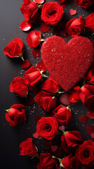 Elegant Valentine's Day Roses and Glittering Heart
