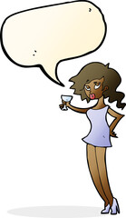 cartoon woman at party with speech bubble