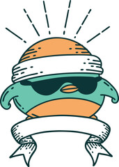 scroll banner with tattoo style cool robin