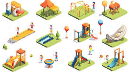 kid playground icons set isometric set of kid playground - obrazy, fototapety, plakaty