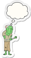 cartoon zombie with thought bubble as a printed sticker