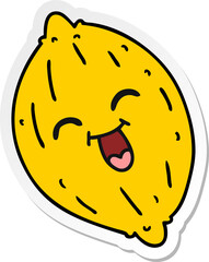 freehand drawn sticker cartoon of a happy lemon