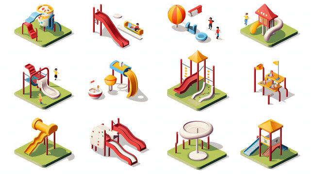 kid playground icons set isometric set of kid playground