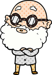 cartoon curious man with beard and glasses