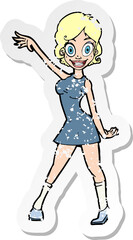 retro distressed sticker of a cartoon party girl