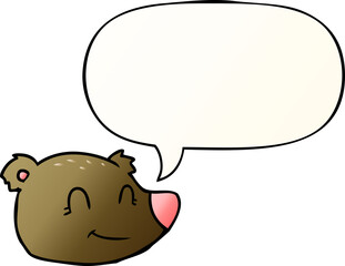 cartoon happy bear face with speech bubble in smooth gradient style