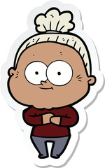 sticker of a cartoon happy old woman