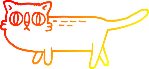 warm gradient line drawing of a cartoon funny cat