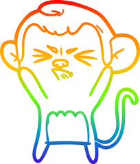 rainbow gradient line drawing of a cartoon angry monkey