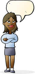 cartoon proud woman with speech bubble