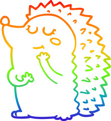 rainbow gradient line drawing of a cute cartoon hedgehog