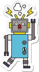 sticker of a cute cartoon malfunctioning robot