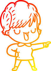 warm gradient line drawing of a cartoon woman talking