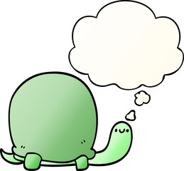 cute cartoon tortoise with thought bubble in smooth gradient style