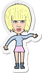 sticker of a cartoon woman waving away