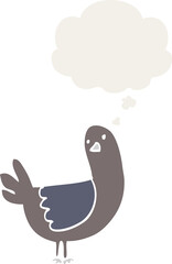 cartoon pigeon with thought bubble in retro style