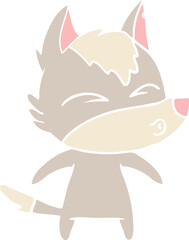 flat color style cartoon wolf whistling