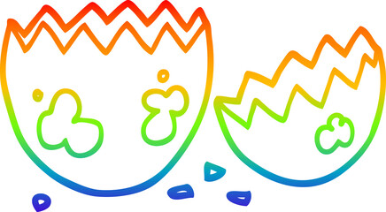 rainbow gradient line drawing of a cartoon cracked egg