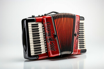 Red and black accordion on white background. Generative AI.
