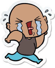 sticker of a cartoon crying bald man