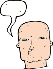 cartoon bald tough guy with speech bubble