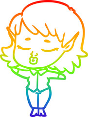 rainbow gradient line drawing of a pretty cartoon elf girl