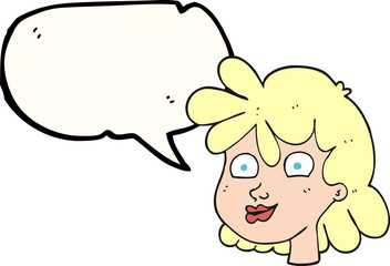 freehand drawn speech bubble cartoon female face