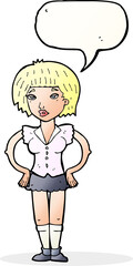 cartoon woman with hands on hips with speech bubble