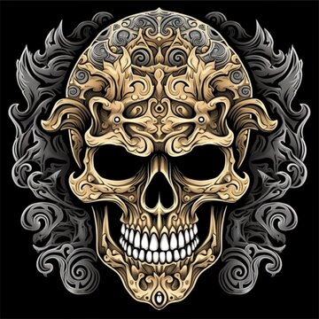 Human skull head sketch gothic tattoo Halloween illustration image