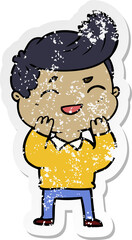 distressed sticker of a cartoon man laughing