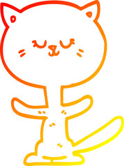 warm gradient line drawing of a cartoon happy cat
