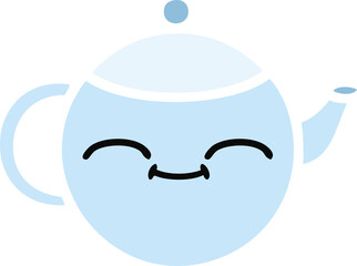 flat color retro cartoon of a happy teapot