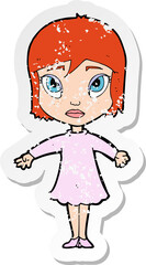 retro distressed sticker of a cartoon girl in dress